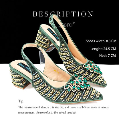 INS Full Rhinestone Comfortable high heel shoes And Bag Fashion Style Pointed-Toe Shoes For Women