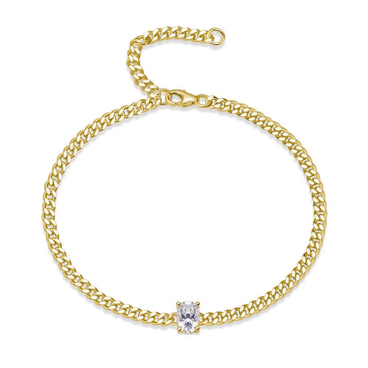 1CT Oval Cut D Color Moissanite Diamond Bracelet for Women 925 Silver Plated 18k Adjustable 16-21cm Cuban Link Bracelets