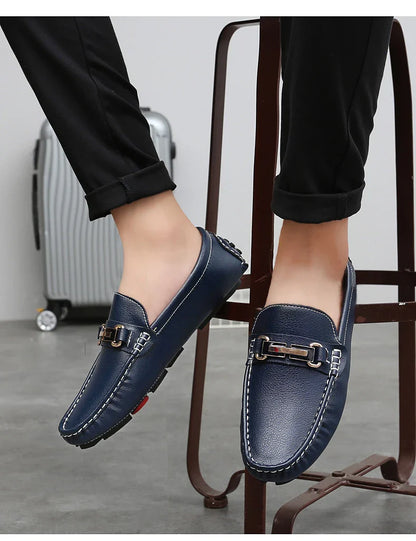 2025 New Handmade Soft Soled Beanie Shoes Men's Korean Style Casual Leather Shoes Social Spirit Boy Brand Lazy Shoes Loafers