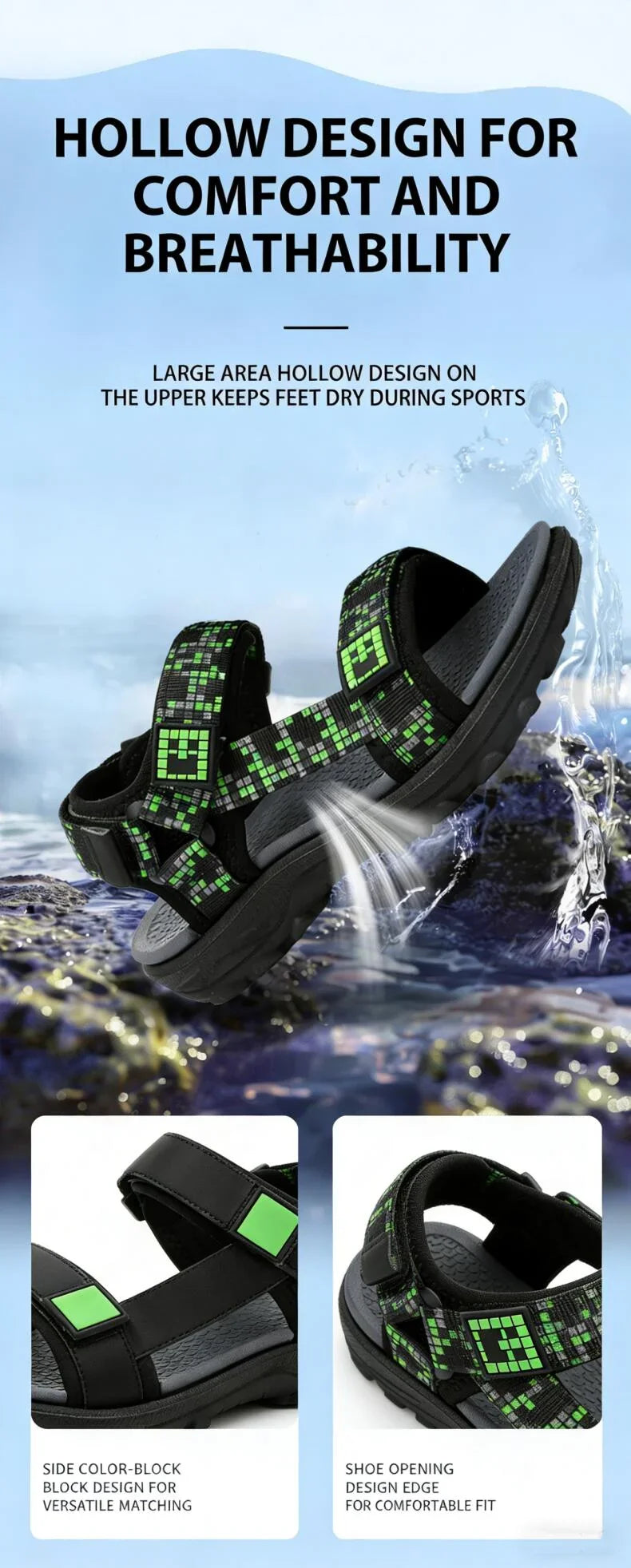 Boys Adjustable Hook Loop Sandals Non-Slip Wear-Resistant Breathable Soft Sole Casual Outdoor Beach Sports Shoes for Kids