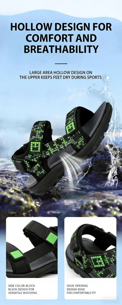 Boys Adjustable Hook Loop Sandals Non-Slip Wear-Resistant Breathable Soft Sole Casual Outdoor Beach Sports Shoes for Kids