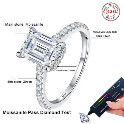 1ct 2ct 3ct Emerald Cut Moissanite Rings for Women 925 Sterling Silver Lab Diamond Wedding Engagement Ring Gemstone Band
