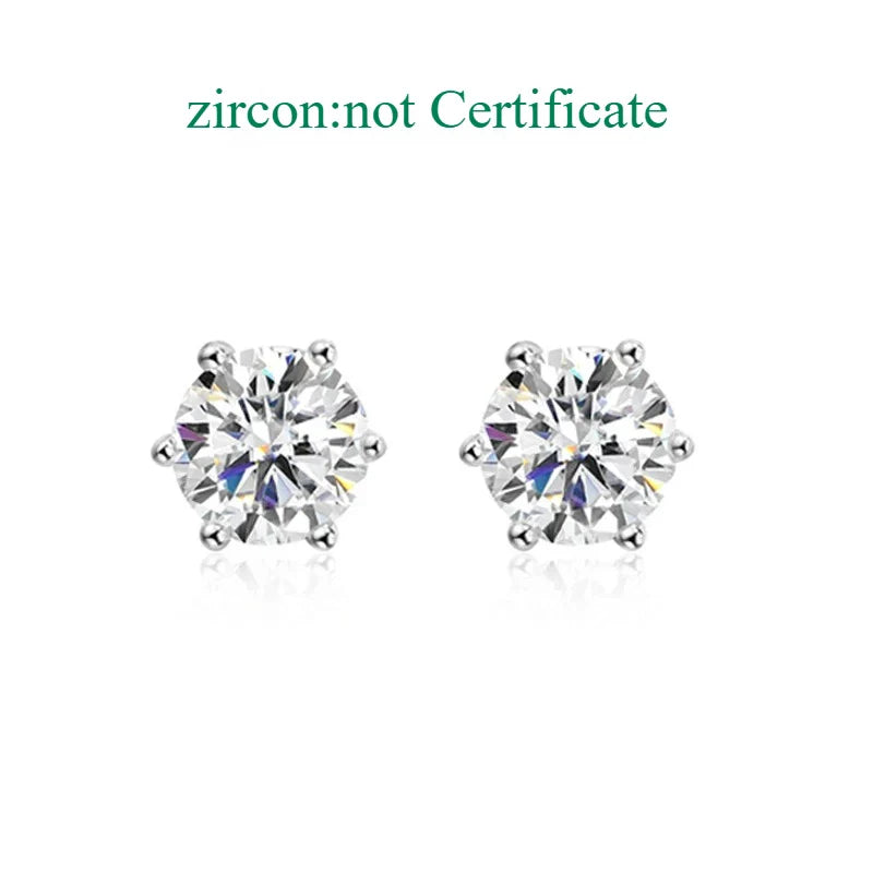 0.1-3CT Certified Moissanite Stud Earring for Women Classic Sparkling Lab Diamond Sterling Silver 925 Jewelry 6-Claws