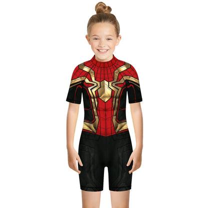 Children One Pieces Swimsuit Superhero 3D Print Playsuit Child Short Sleeve Swimwear Beach Bathing Suit Swim Wear For Boys Girls