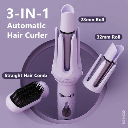 3 IN 1 Negative Ions 28mm & 32mm Roll Automatic Hair Curler Heating Straight Hair Comb Electric Ceramic Curling Iron Hair Stick