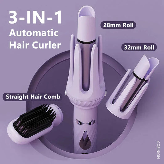 3 IN 1 Negative Ions 28mm & 32mm Roll Automatic Hair Curler Heating Straight Hair Comb Electric Ceramic Curling Iron Hair Stick