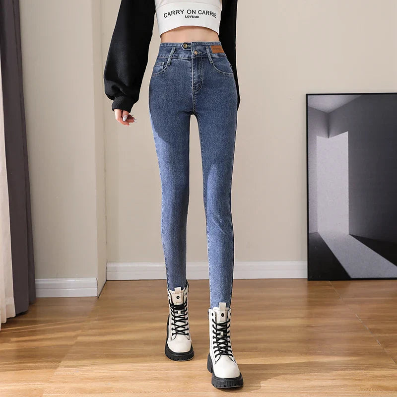 Woman Skinny Jeans High Waist Slim Korean Elastic Pencil Pants