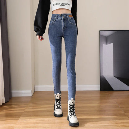 Woman Skinny Jeans High Waist Slim Korean Elastic Pencil Pants