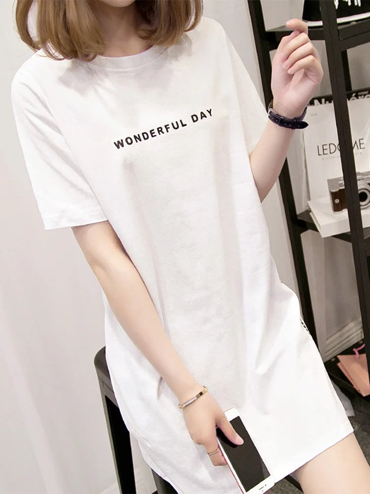 T shirts Summer Women Loose Slit Femme Tops  Tshirt Short sleeve Ladies t-shirt