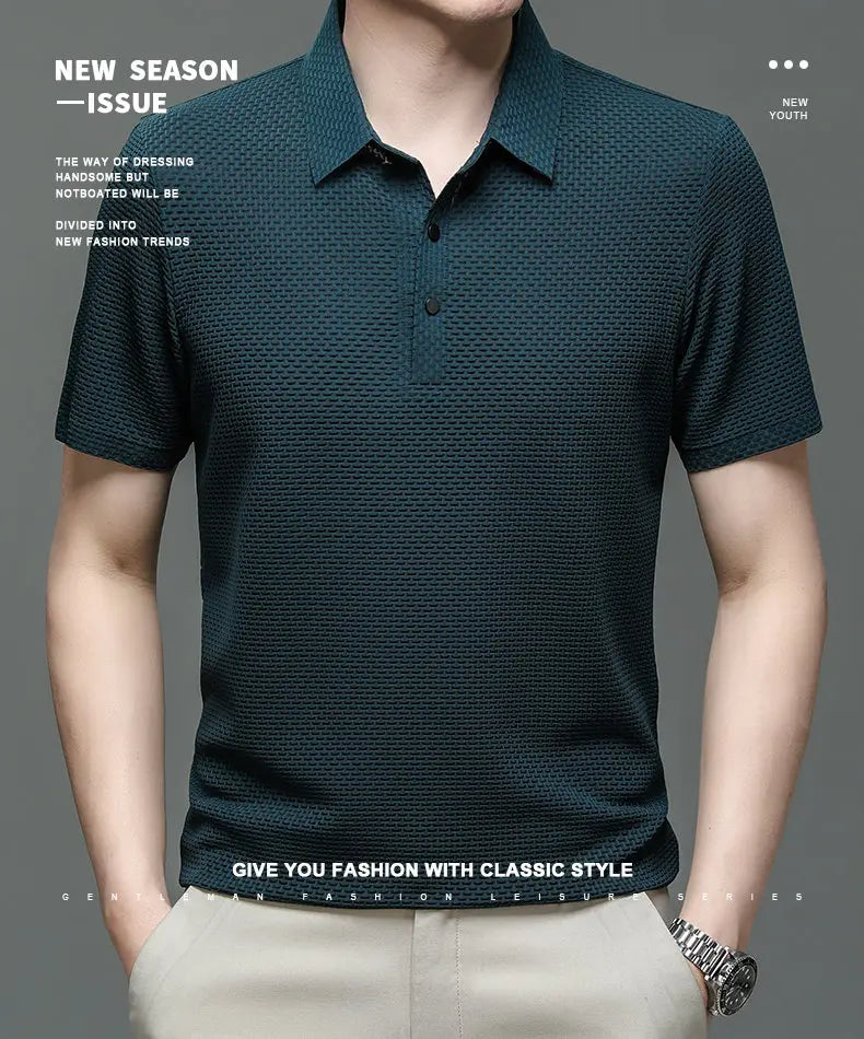Upto EUR Sizes Tall Man Brand Top-Quality Men's Golf Shirt Lop-up Hollow Short-sleeved Polo Shirt SummerIce Silk Breathable Tee