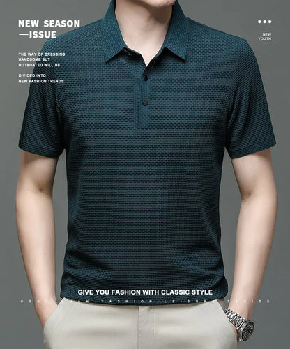 Upto EUR Sizes Tall Man Brand Top-Quality Men's Golf Shirt Lop-up Hollow Short-sleeved Polo Shirt SummerIce Silk Breathable Tee