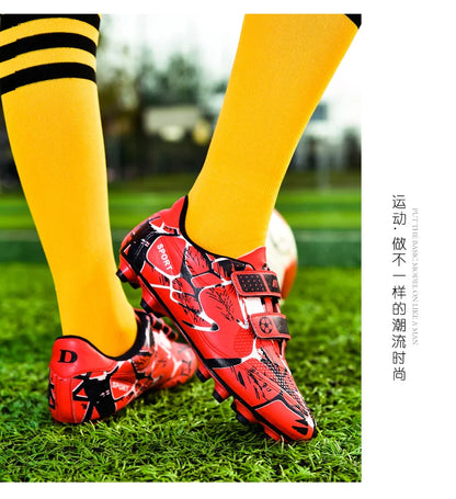 Kids Soccer Shoes HOOK&LOOP Football Sports Shoes Boy Outdoor Non-Slip Training Shoes Child Lightweight Children's Soccer Cleats