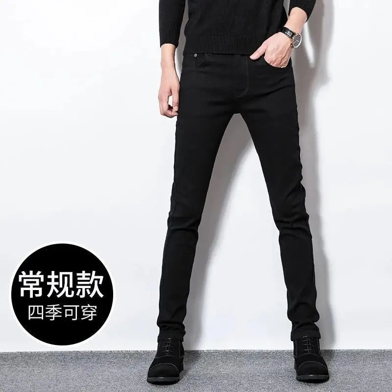 Men's Woolen Straight Leg Casual Pants Autumn Winter Thickened Fashionable Nine Point Pants mid Waist Pure Color Anti-Wrinkle