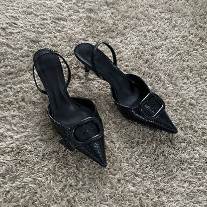 Fashion Black Leather Women Pumps Elegant Pointed Toe Office Work Ladies High Heeled Shoes 2025 Spring Dress Slingbacks Footwear