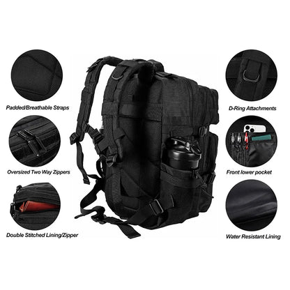 45L/35L/25L Tactical Backpack for Men and Women Waterproof Athlete Gym Outdoor Bag Travel Hiking Rucksack with Bottle Holder