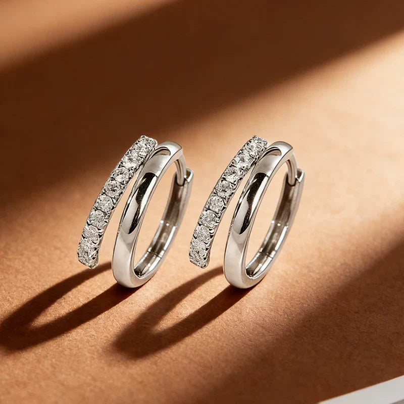 Dainty Full D Color Moissanite Hoop Earrings Two Row Women Man S925 Silver Pass Diamond Test Party Small Ear Buckle Gift