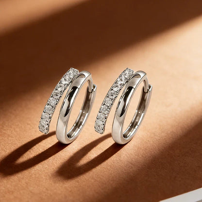Dainty Full D Color Moissanite Hoop Earrings Two Row Women Man S925 Silver Pass Diamond Test Party Small Ear Buckle Gift