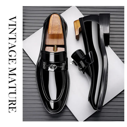 Men's Leather Shoes Genuine Leather High-end Brand One-pedal Formal Business 2025 New Shoes Glossy Doudou  Wedding  Dress Shoes