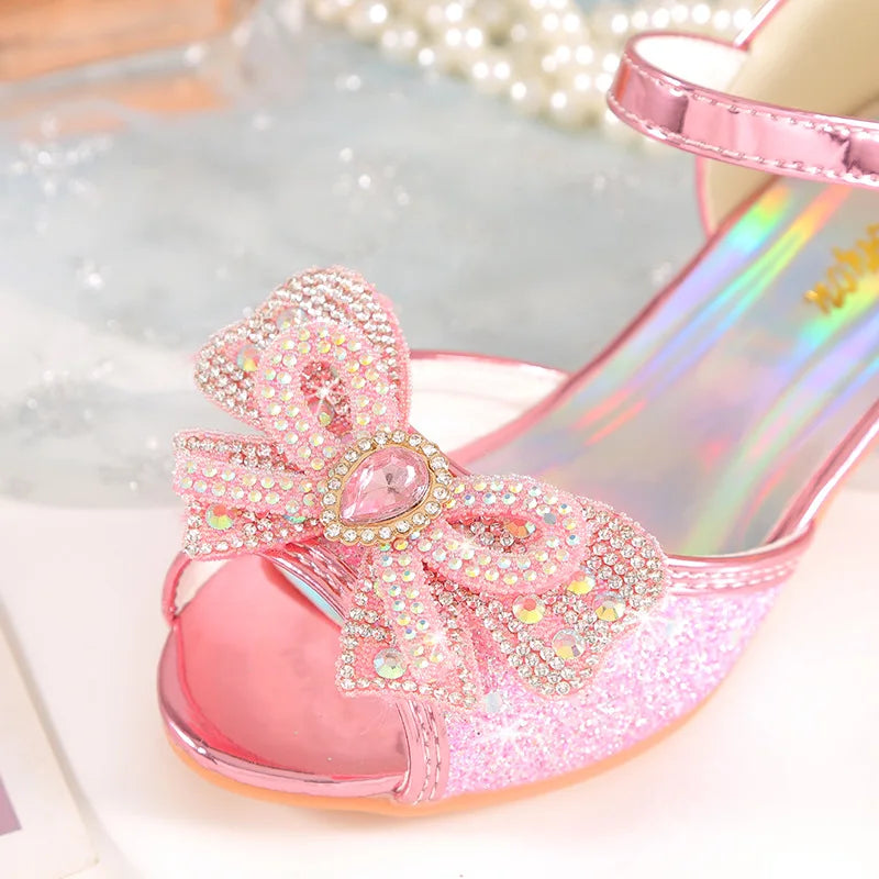 2026 Girls' Princess Sandals Children's Shoes Frozen Elsa Children's Shoes Girls Fashion Baby Pink Blue High Heel Shoes Size