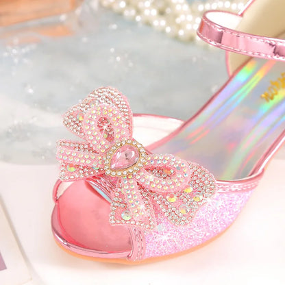 2026 Girls' Princess Sandals Children's Shoes Frozen Elsa Children's Shoes Girls Fashion Baby Pink Blue High Heel Shoes Size
