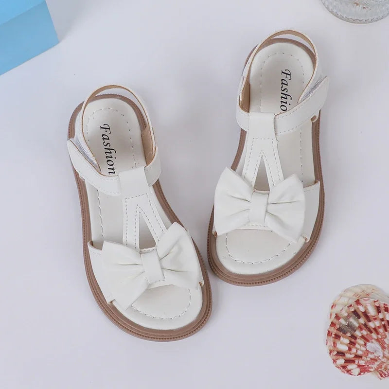 Kids Fashion Girls Sandals New Bow Versatile Open-toe Breathable Simple Platform Casual Shoes Hook Loop Princess Shoes