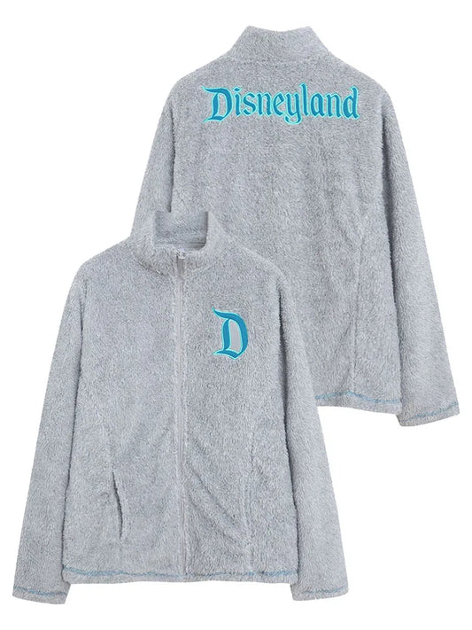 Fleece Zip Up Sweatshirt Women Casual Stand Collar Tops Jacket Embroidery Jumper Femme Streetwear