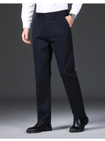 97% Cotton Straight Velvet Casual Pants Men Stretch Loose Classic Business Warm Trousers High Quality Winter Thick Fleece Pants