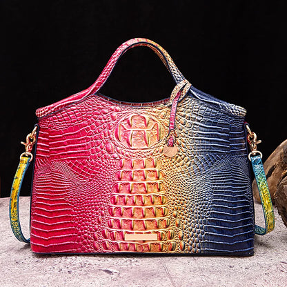crocodile pattern colorful solid color high-end retro women's handbag