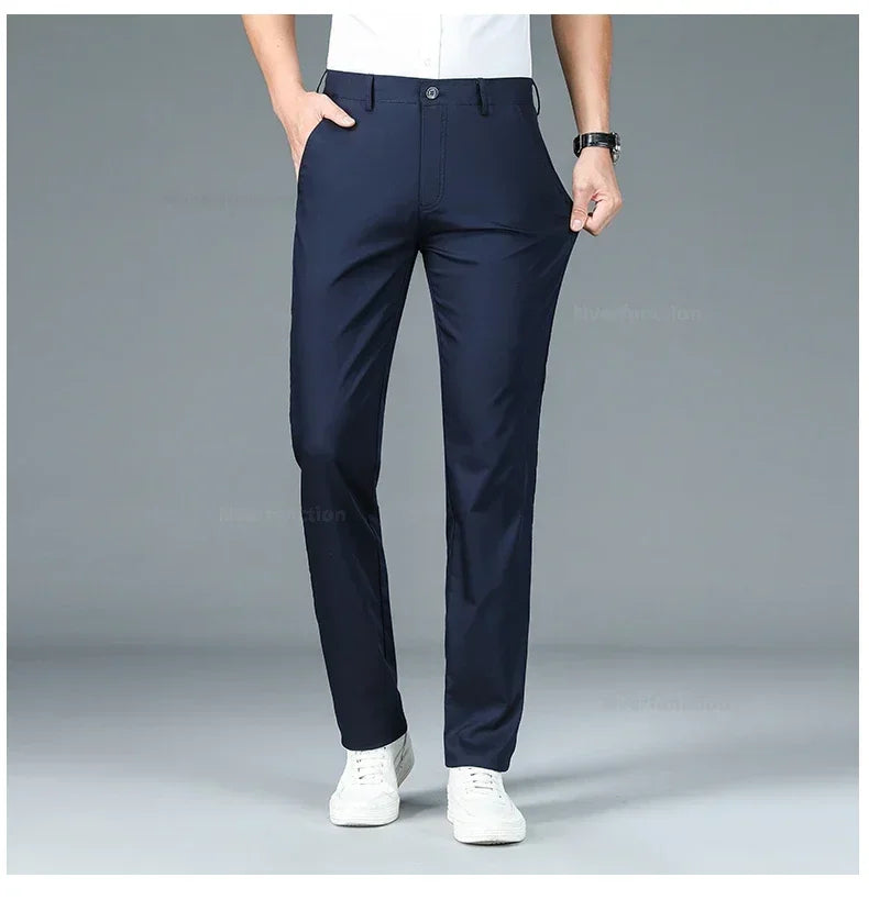Summer New Men's Bamboo Fiber Slim Business Casual Pants Fashion Classic Breathable Designer Formal Long Trouser Male Clothing