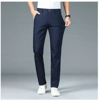 Summer New Men's Bamboo Fiber Slim Business Casual Pants Fashion Classic Breathable Designer Formal Long Trouser Male Clothing