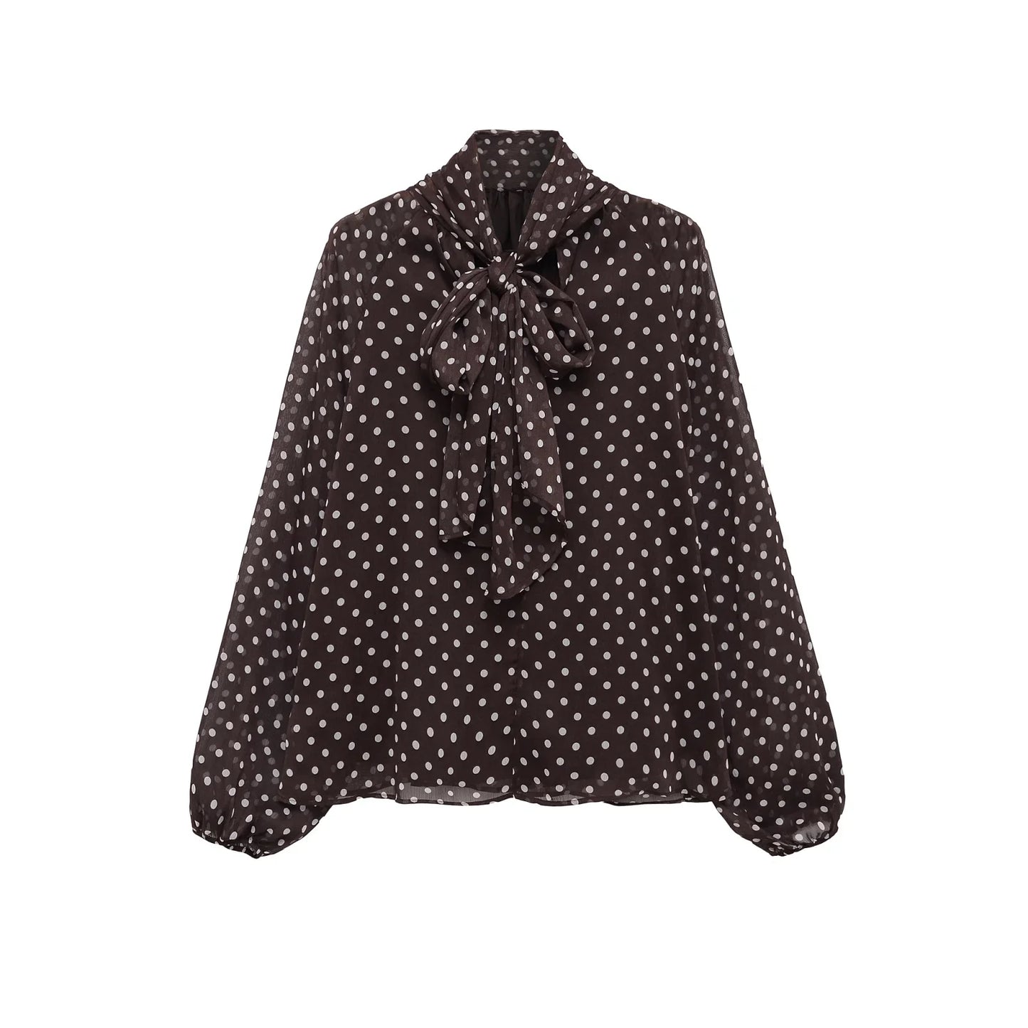 Polka Dot Printed Women Shirt 2026 Spring New Bow Tied Blouse Woman Tops Lady Ruffles Long Sleeve Loose Elegant Blouses Top ﻿