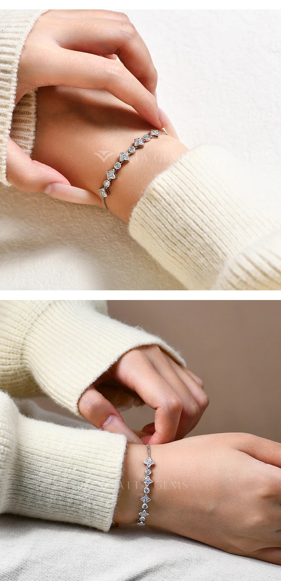Moissanite Bracelet Four-pointed Star S925 sterling silver For Women Girls Birthday Party Jewelry Gifts Adjustable 24cm