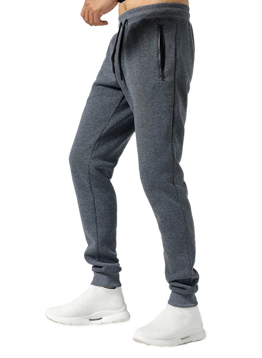 New Sweatpants Side Zipper Pockets Men Joggers Track Pants Elastic Waist Sport Casual Trousers Baggy Fitness Gym Clothing