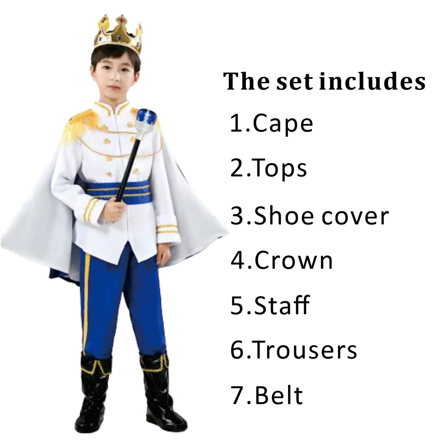 Red The King Prince Cosplay Costume for  Halloween Carnival Party Blue Cloak Scepter Crown Jacket Prince Suit 7 Pcs Makeup Party