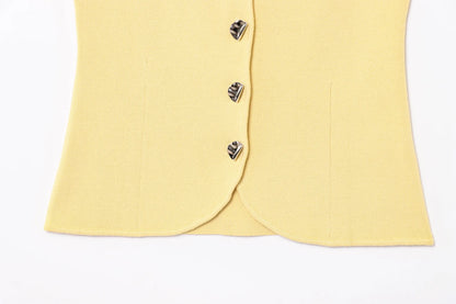 Vintage Casual Chic Yellow Women Cami Tops Solid Single Breasted Sleeveless Vest Fashion 2025 Spring Summer Holiday Tops