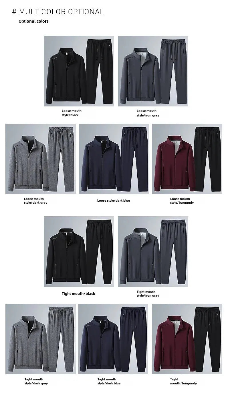 Spring Autumn New Men's Cotton Sports Suit Stand Collar Sweatshirt Middle-Aged And Elderly Casual Stylish Cardigan Loose-Fit 2-P