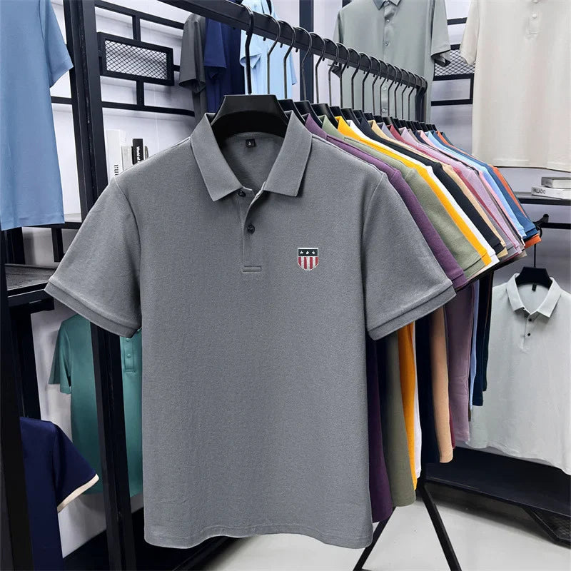 men's summer luxury brand cotton 100% polo shirt lapel printing short sleeves t-shirt business leisure ventilate men's clothing