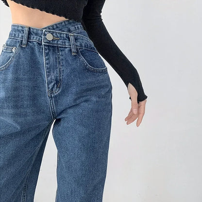 Vintage Jeans Loose-fit Straight-leg Slimming Draped Denim Trousers