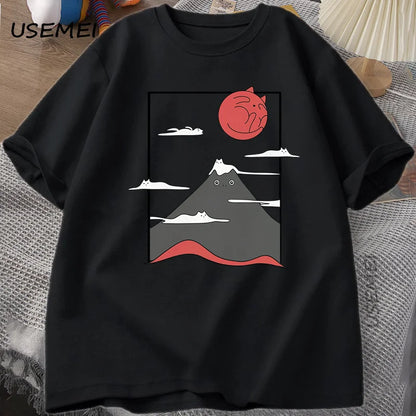 Funny Cat Graphic T Shirts Japanese Cat Graphic Tee Cotton Printed Short Sleeve Tees Men Women Harajuku Hight Qualty Clothes