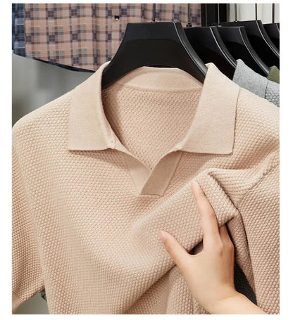 Men's Stretch 100% Cotton Polo Shirt - Pineapple Knit Seagull Collar, Breathable Short Sleeve Tee with Flexible M-4XL 6 Colors