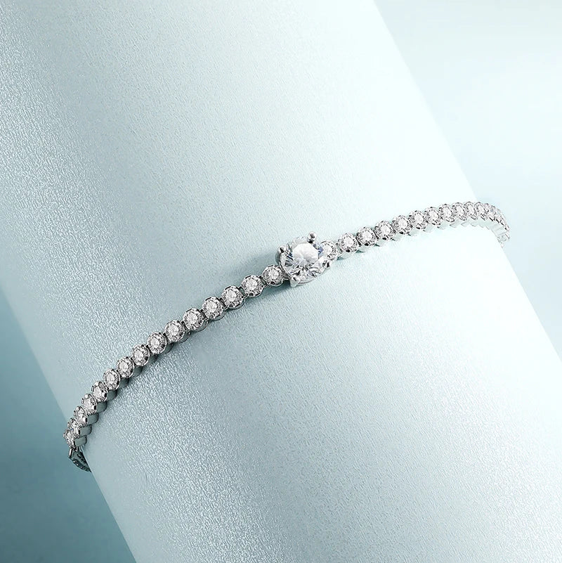 100% Real 1.7CT Round Cut Full Moissanite Tennis Bracelet for Woman Girl Party S925 Sterling Silver Diamond Link Bracelets