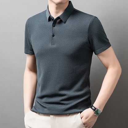 Men's Business Polos Casual Short Sleeved Bone Flower Solid Color POLO Shirt Fashion Breathable Comfortable Summer Versatile Top