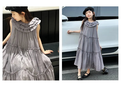 Vestido infantil feminino vestido de verão infantil vestido estilo coreano vestido de princesa vestido de verão doce sem mangas para crianças grandes