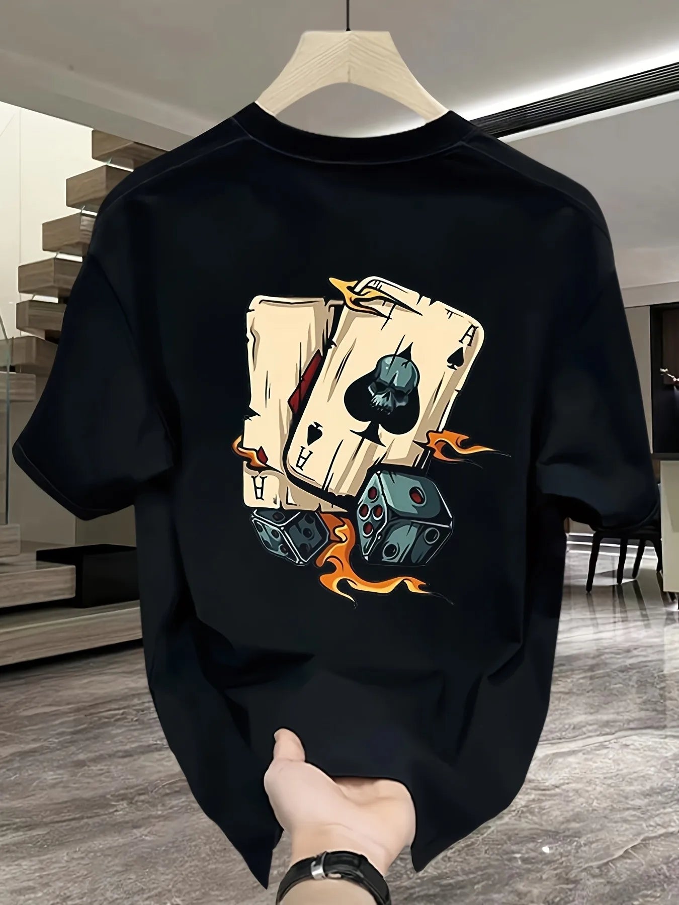2025 Men's New Trendy Poker Printed Micro Elastic Breathable Round Neck T-shirt Summer Outdoor Urban Casual Top
