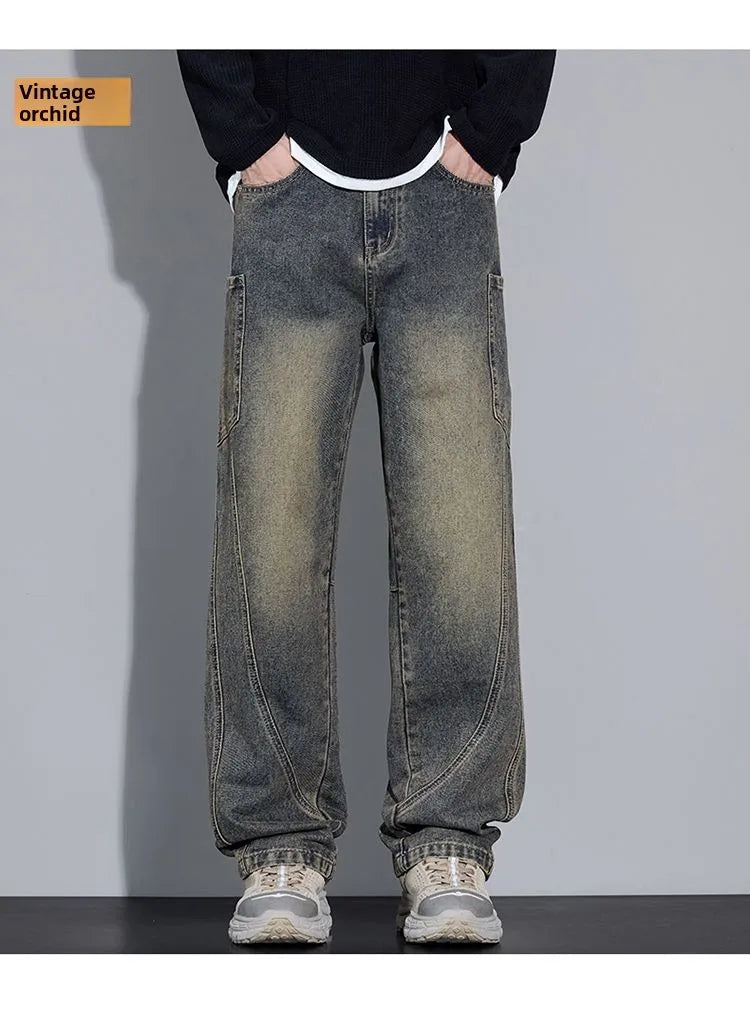 Calça Jeans Masculina de Outono e Inverno, Estilo Americano, com Bolsos Retos e Versátil, em Três Cores para Escolher