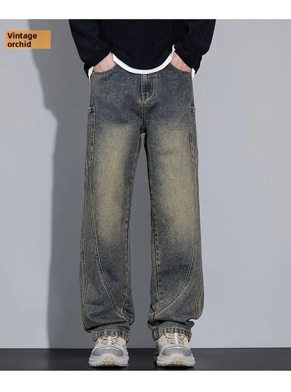 Calça Jeans Masculina de Outono e Inverno, Estilo Americano, com Bolsos Retos e Versátil, em Três Cores para Escolher