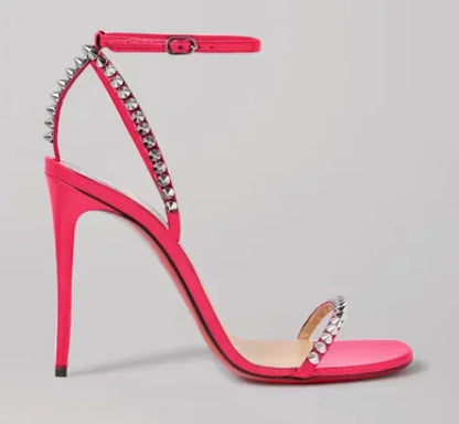 French white rivet strap versatile sexy temperament red sole super high heels open toe sandals fashion sandals round toe