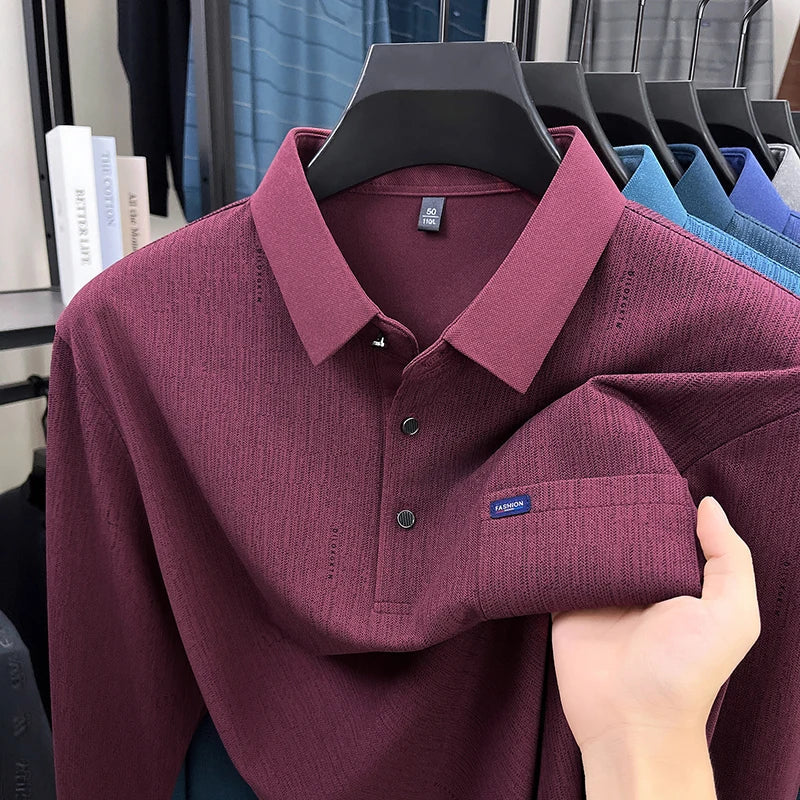 Hot Sales Original Design Men's Polo Lapel Long Sleeve T-Shirt Autumn New Soft Anti Pilling Pocket Business Leisure Menswear Top