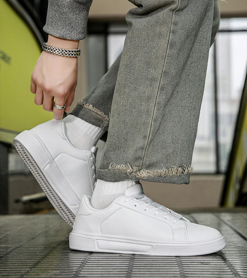 Business Casual Men's Shoes Soft Women Shoes Comfortable Casual PU Leather Shoes for Men Autumn Solid White Men Sneakers