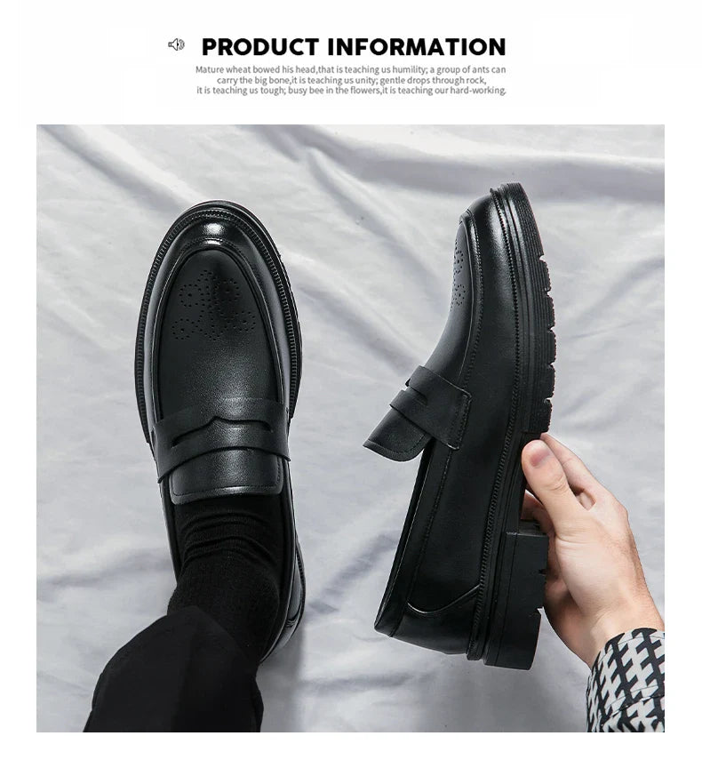 Platform Wedding Brogues Shoes For Men Classic Office Social Men's Dress Leather Shoes Formal Casual Business Loafers Male